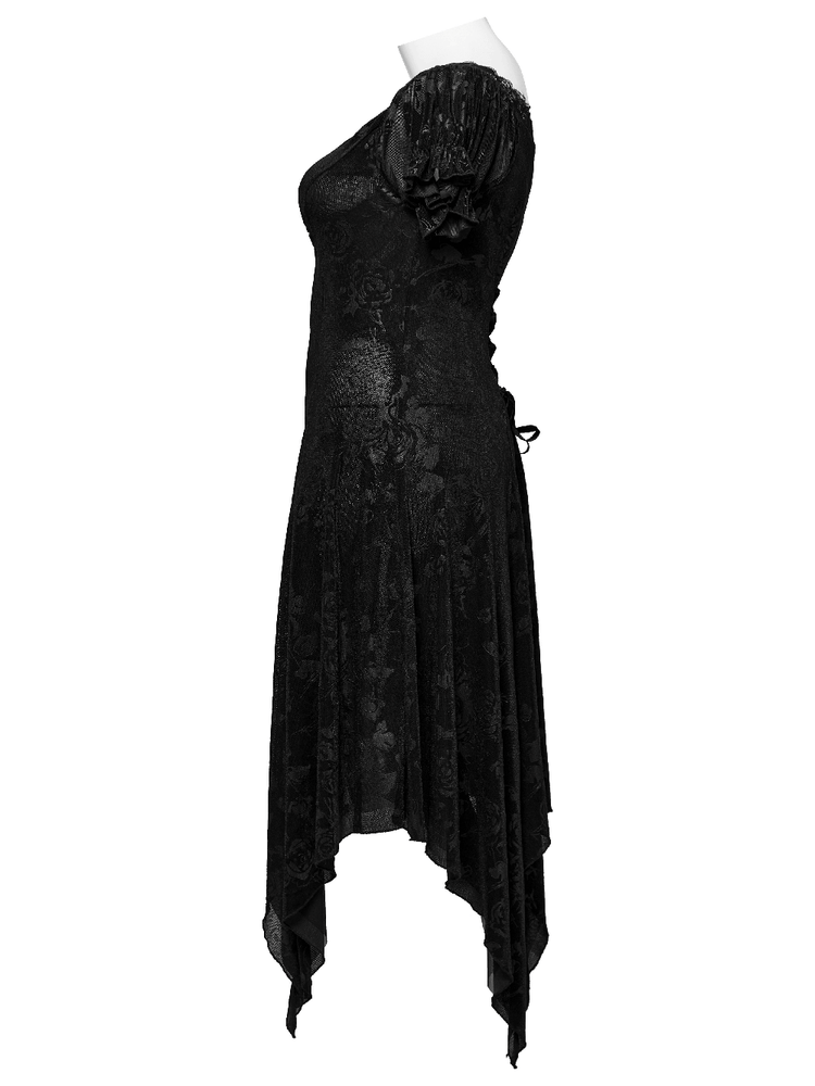 Women's Floral Black Velvet Gothic Asymmetrical Dress - image 5