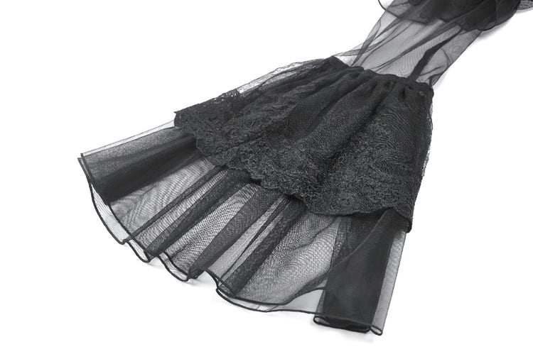 Women's Gothic Cold Shoulder Mini Dress with Lace Sleeves sheer ruffle and lace details close-up