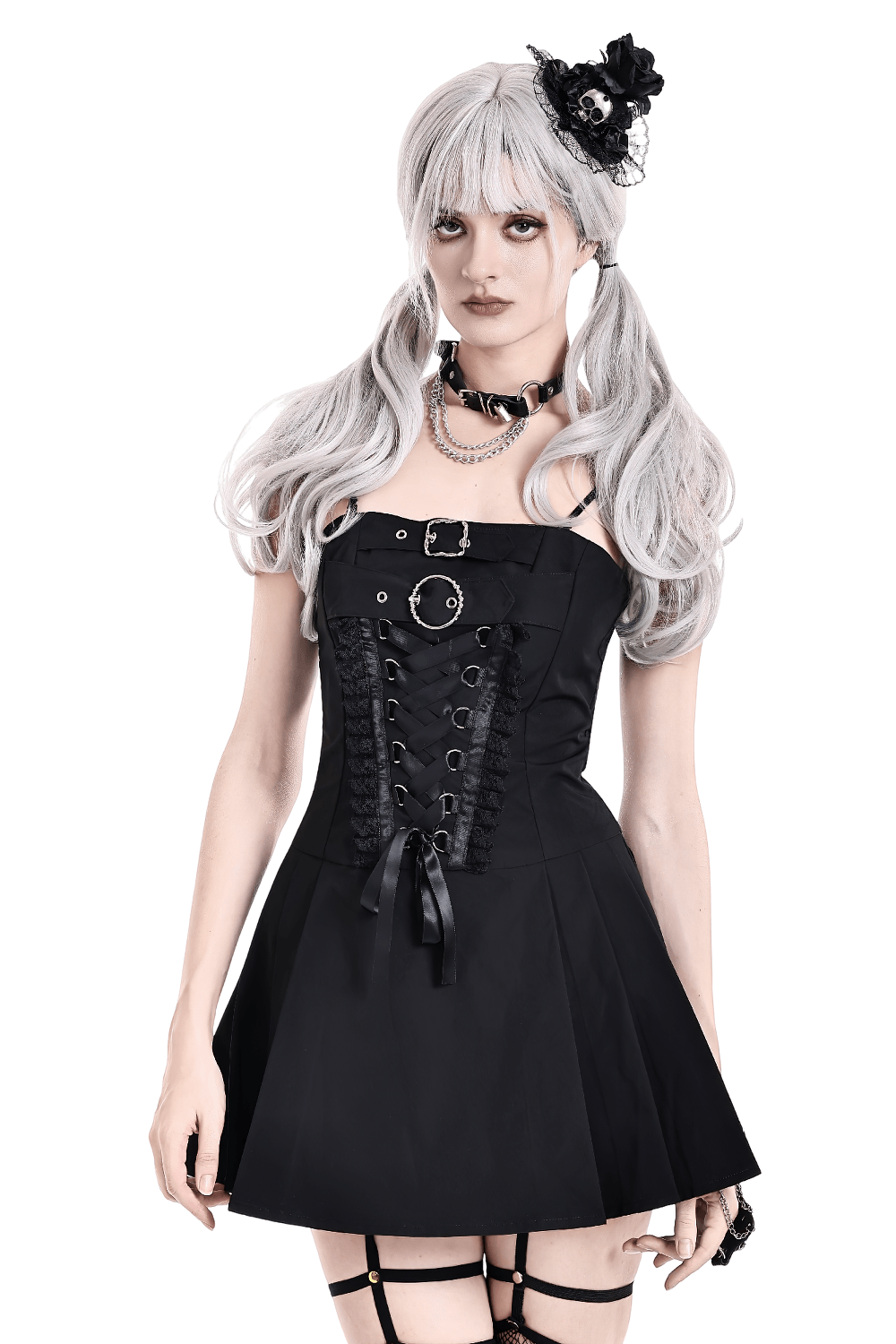 Women's Gothic Corset Mini Dress with Buckle Detail - image 1