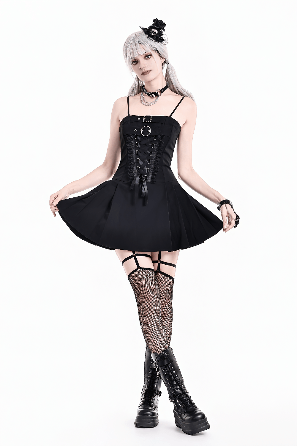 Women's Gothic Corset Mini Dress with Buckle Detail - image 14