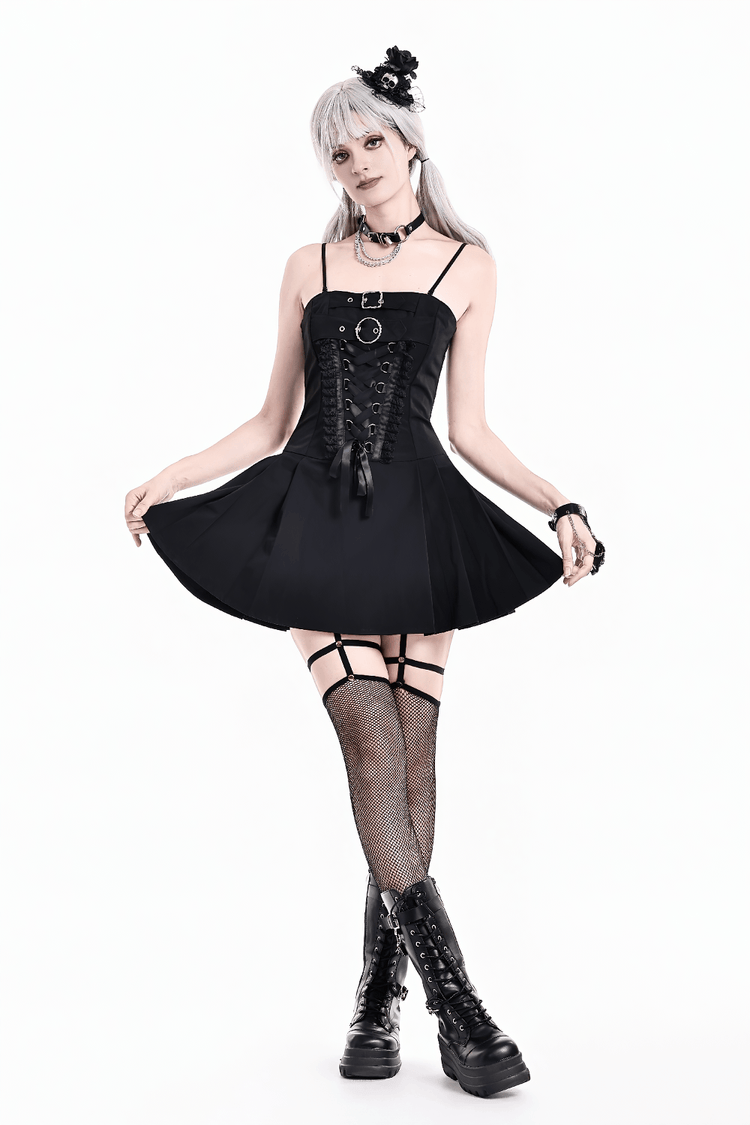 Women's Gothic Corset Mini Dress with Buckle Detail - image 14