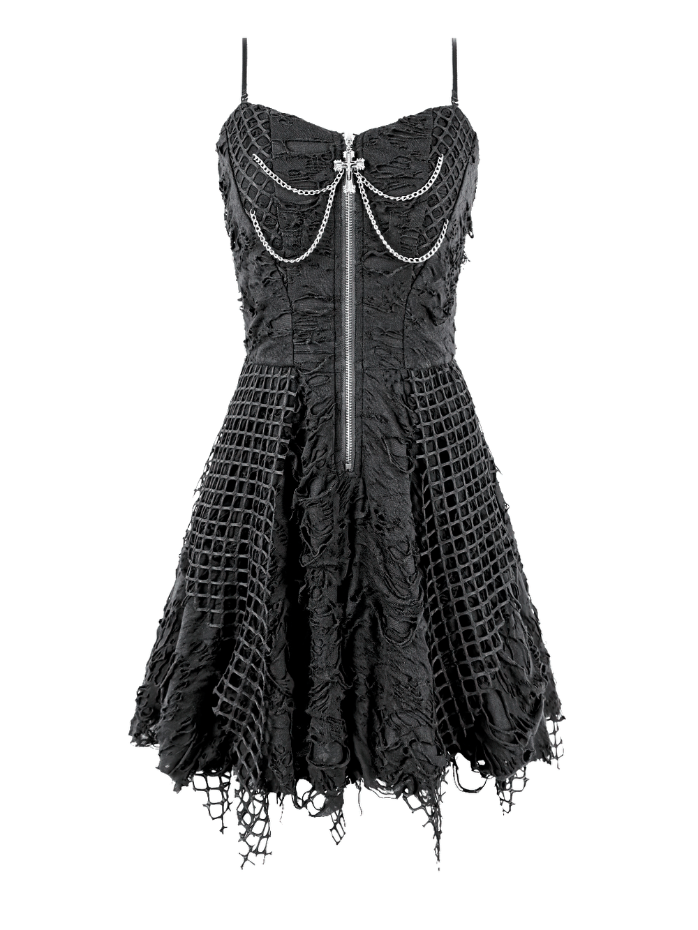 Women's Gothic Distressed Mesh Chain Mini Dress - image 4