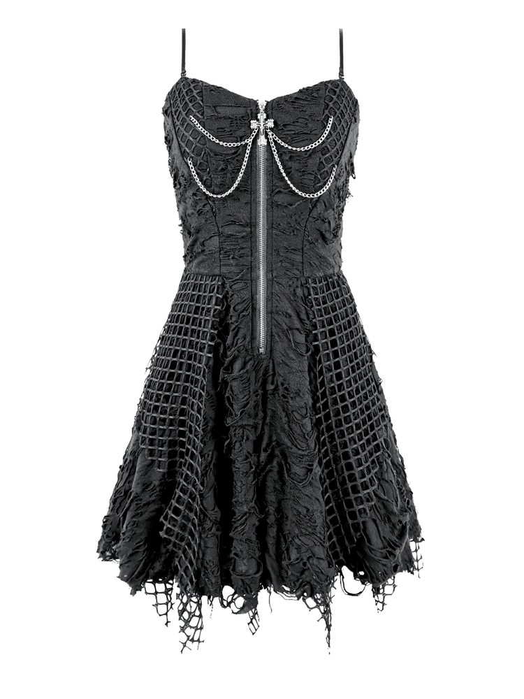 Women's Gothic Distressed Mesh Chain Mini Dress - image 4