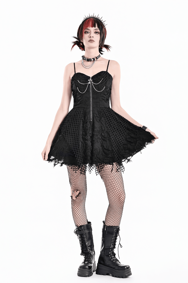 Women's Gothic Distressed Mesh Chain Mini Dress - image 11