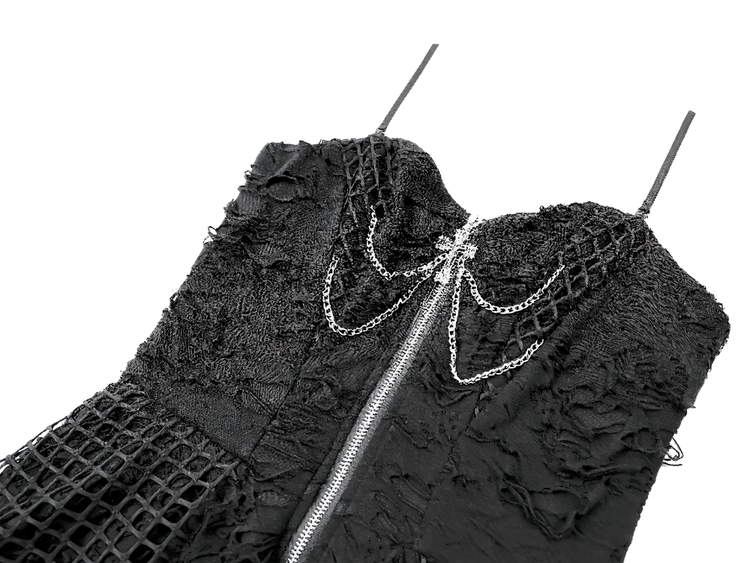 Women's Gothic Distressed Mesh Chain Mini Dress - image 6