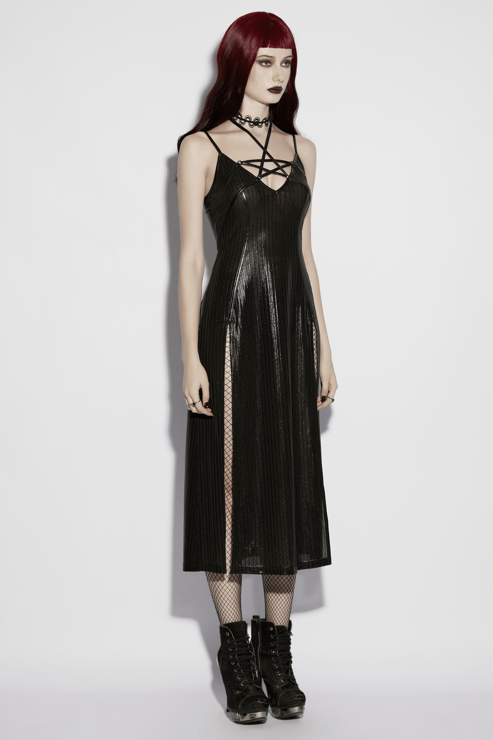 Women's Gothic Halter Striped Maxi Slip Dress - image 12