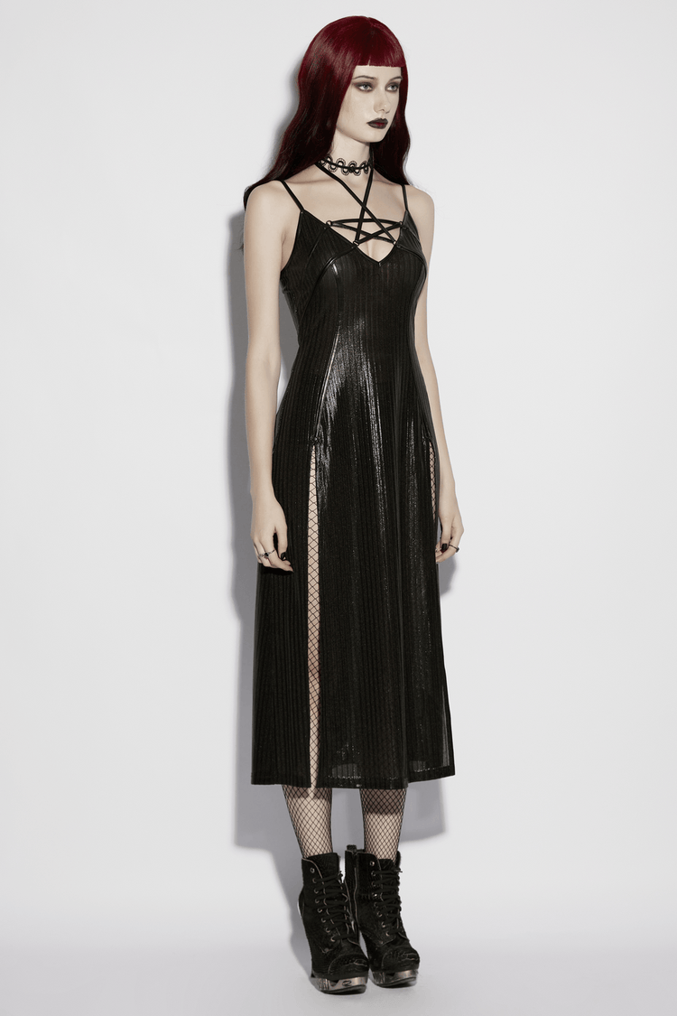 Women's Gothic Halter Striped Maxi Slip Dress - image 12