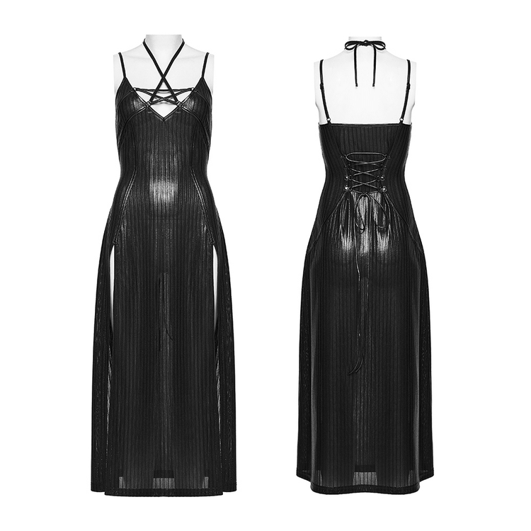 Women's Gothic Halter Striped Maxi Slip Dress - image 3
