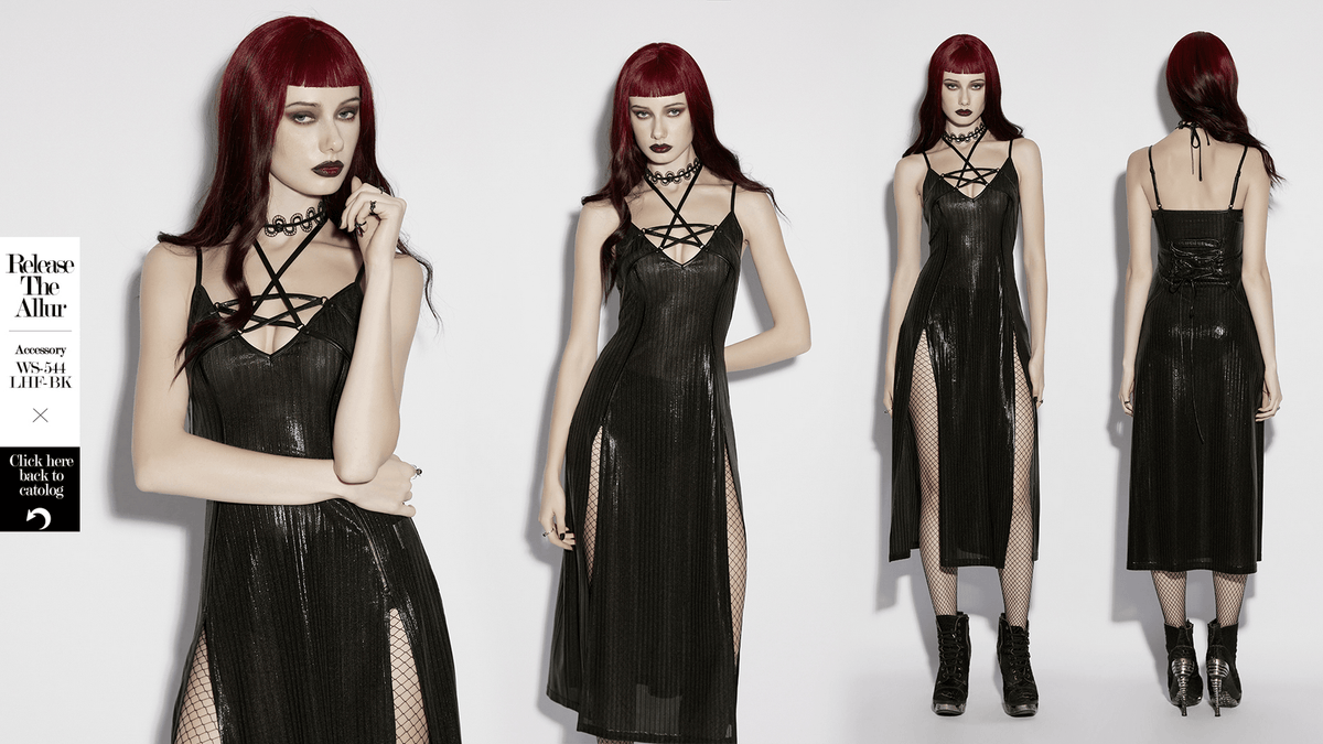 Women's Gothic Halter Striped Maxi Slip Dress - image 14