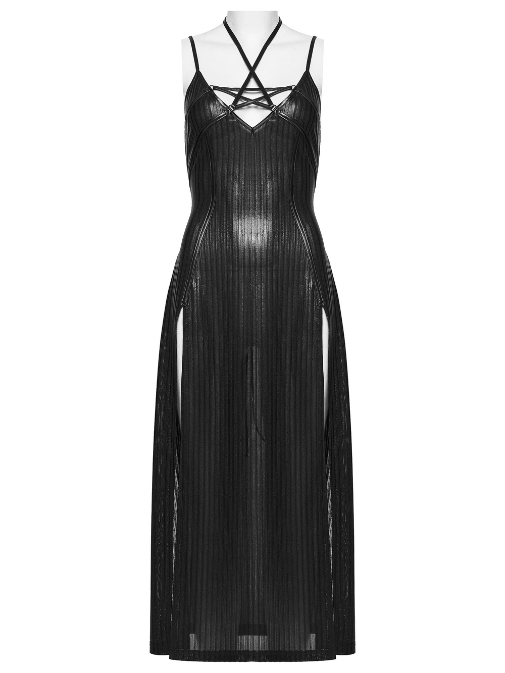 Women's Gothic Halter Striped Maxi Slip Dress - image 5