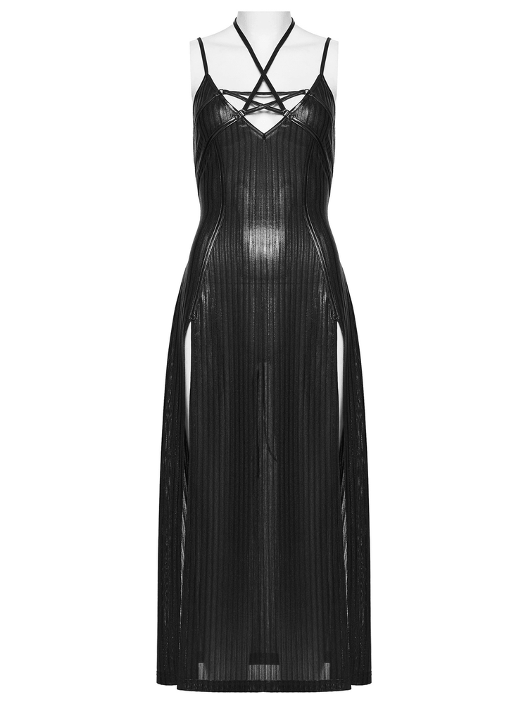 Women's Gothic Halter Striped Maxi Slip Dress - image 5