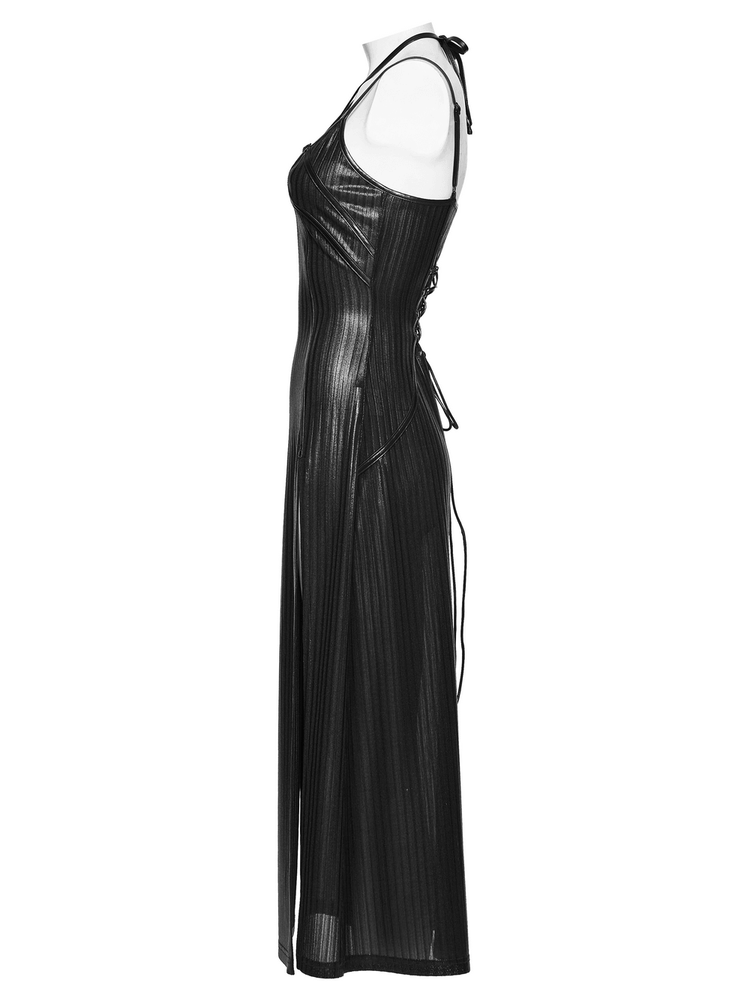 Women's Gothic Halter Striped Maxi Slip Dress - image 4