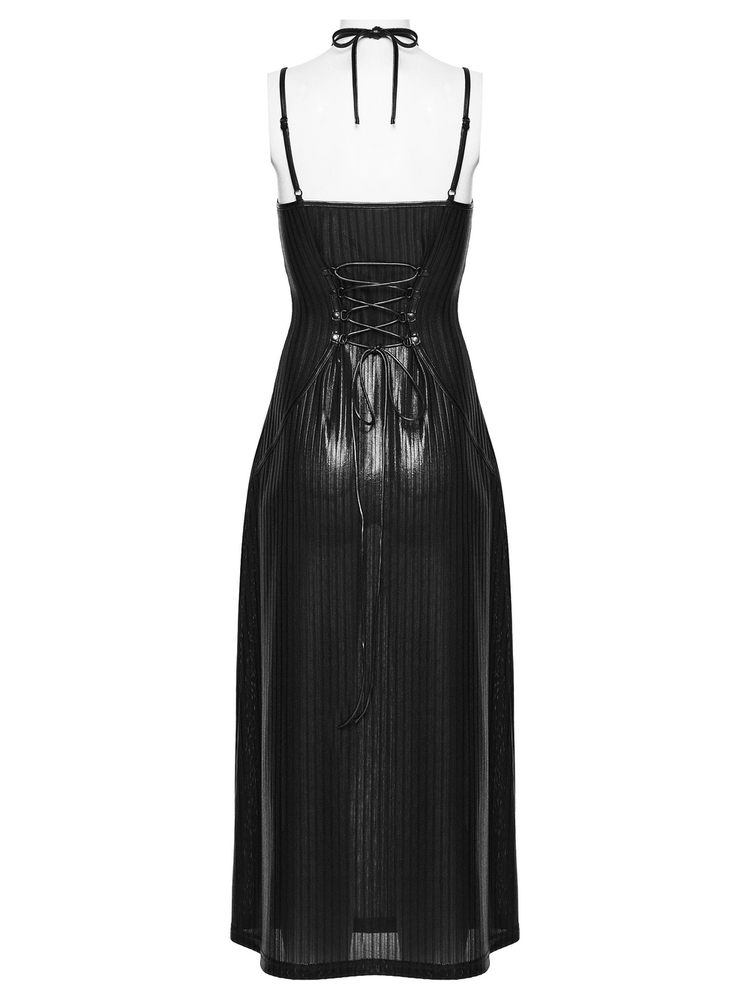 Women's Gothic Halter Striped Maxi Slip Dress - image 6