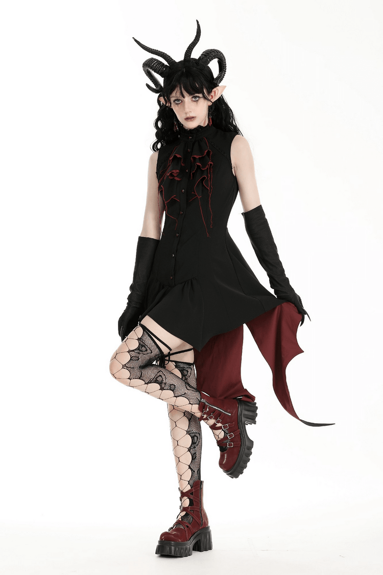 Women's Gothic High-Low Tail Dress with Ruffles - image 17