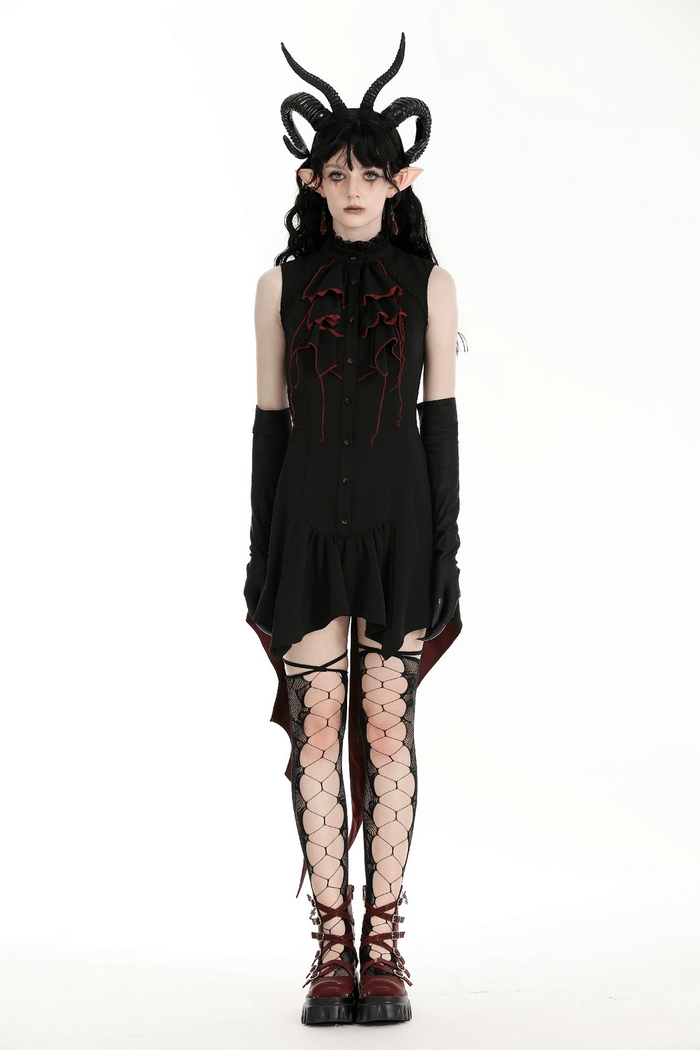 Women's Gothic High-Low Tail Dress with Ruffles - image 14