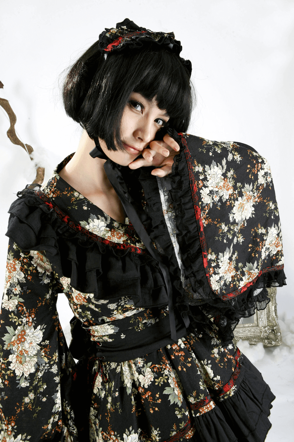 Women's Gothic Inspired Black Floral Lolita Dress - image 16