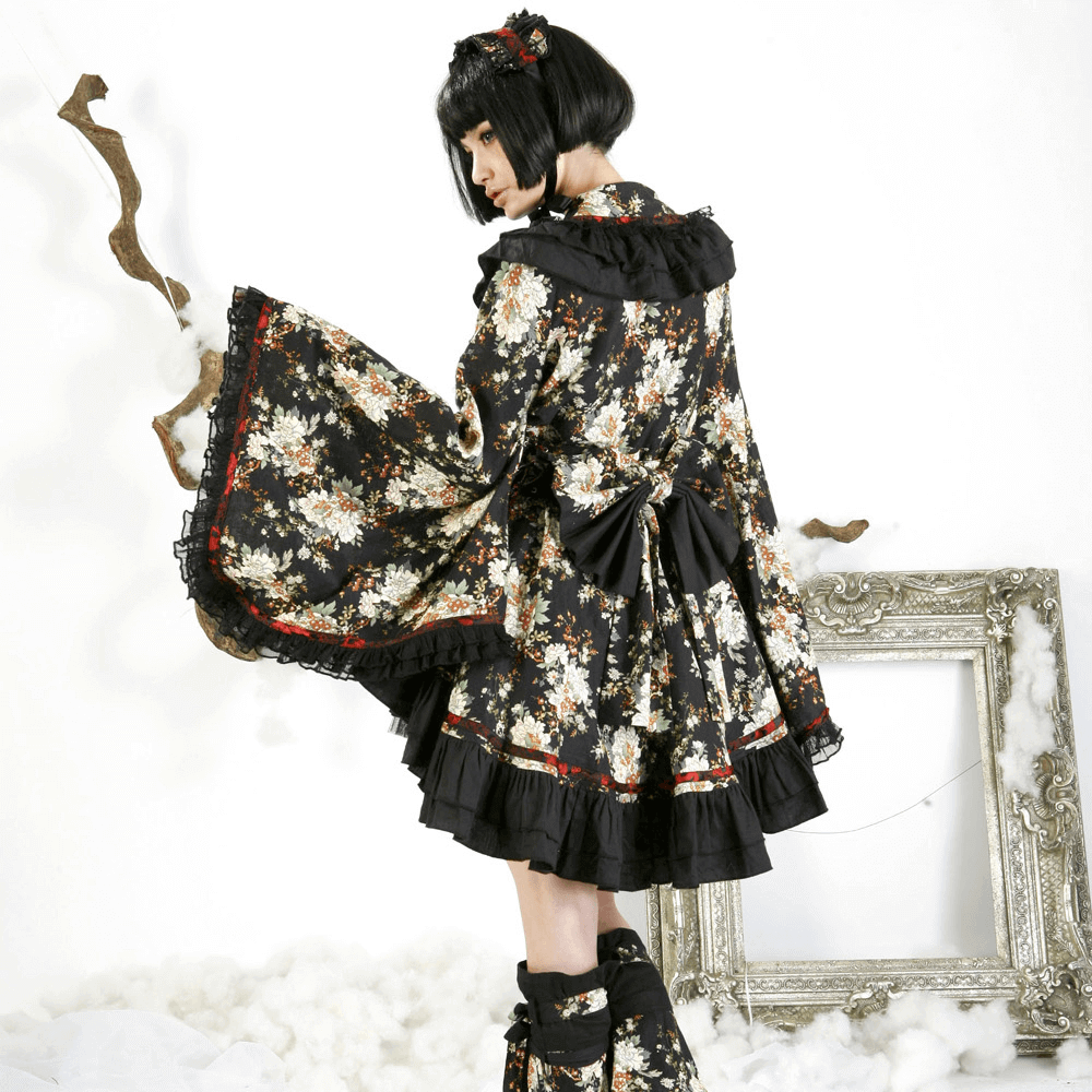 Women's Gothic Inspired Black Floral Lolita Dress - image 19