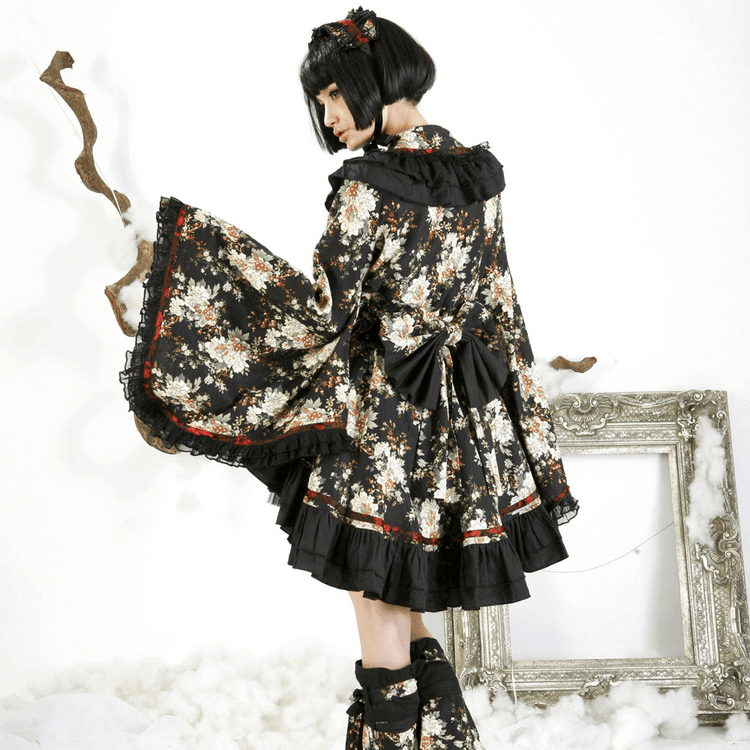 Women's Gothic Inspired Black Floral Lolita Dress - image 19