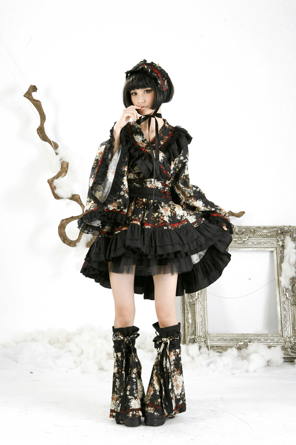 Women's Gothic Inspired Black Floral Lolita Dress - image 20