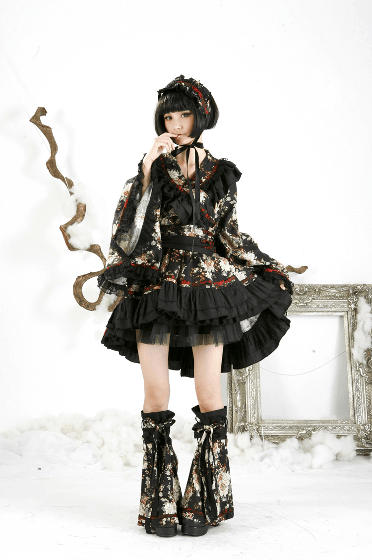 Women's Gothic Inspired Black Floral Lolita Dress - image 20
