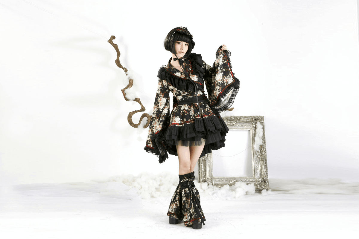 Women's Gothic Inspired Black Floral Lolita Dress - image 21