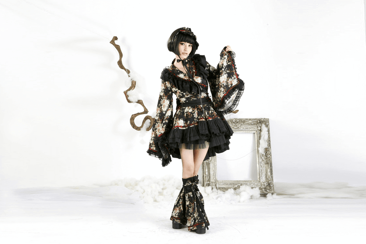 Women's Gothic Inspired Black Floral Lolita Dress - image 21