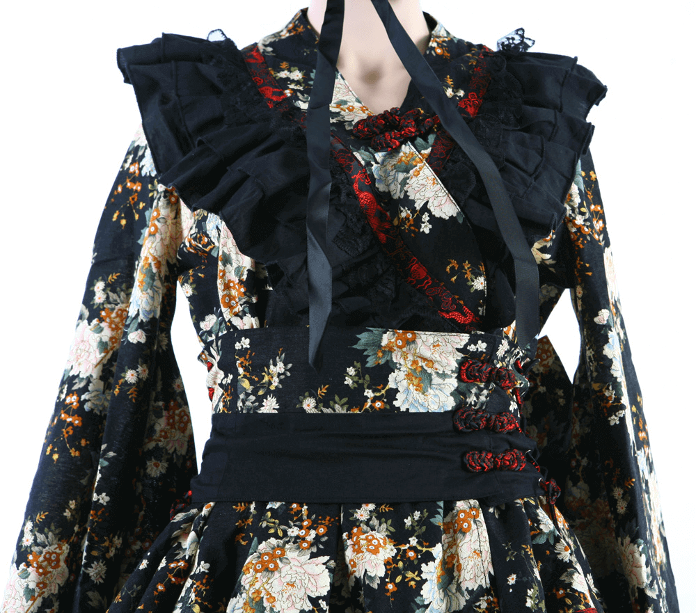Women's Gothic Inspired Black Floral Lolita Dress - image 11