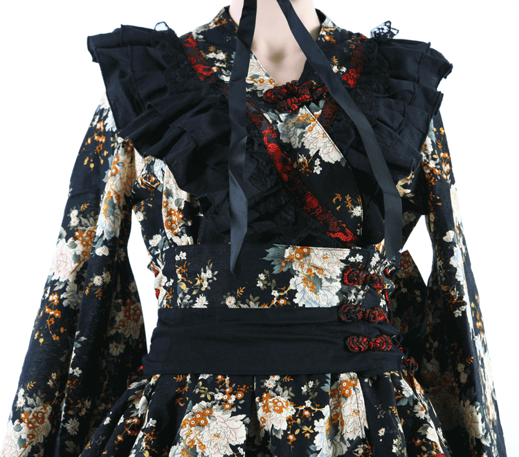Women's Gothic Inspired Black Floral Lolita Dress - image 11