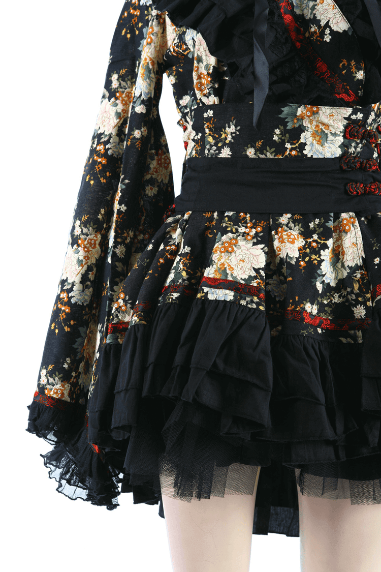 Women's Gothic Inspired Black Floral Lolita Dress - image 15