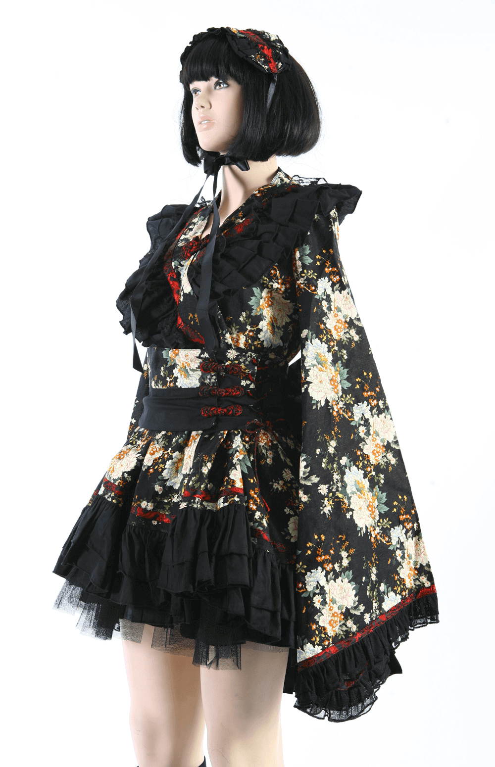 Women's Gothic Inspired Black Floral Lolita Dress - image 9