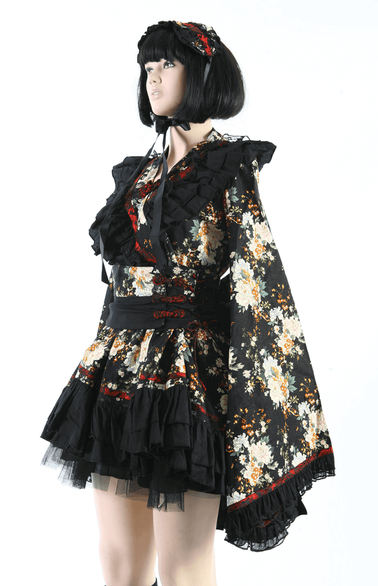 Women's Gothic Inspired Black Floral Lolita Dress - image 9