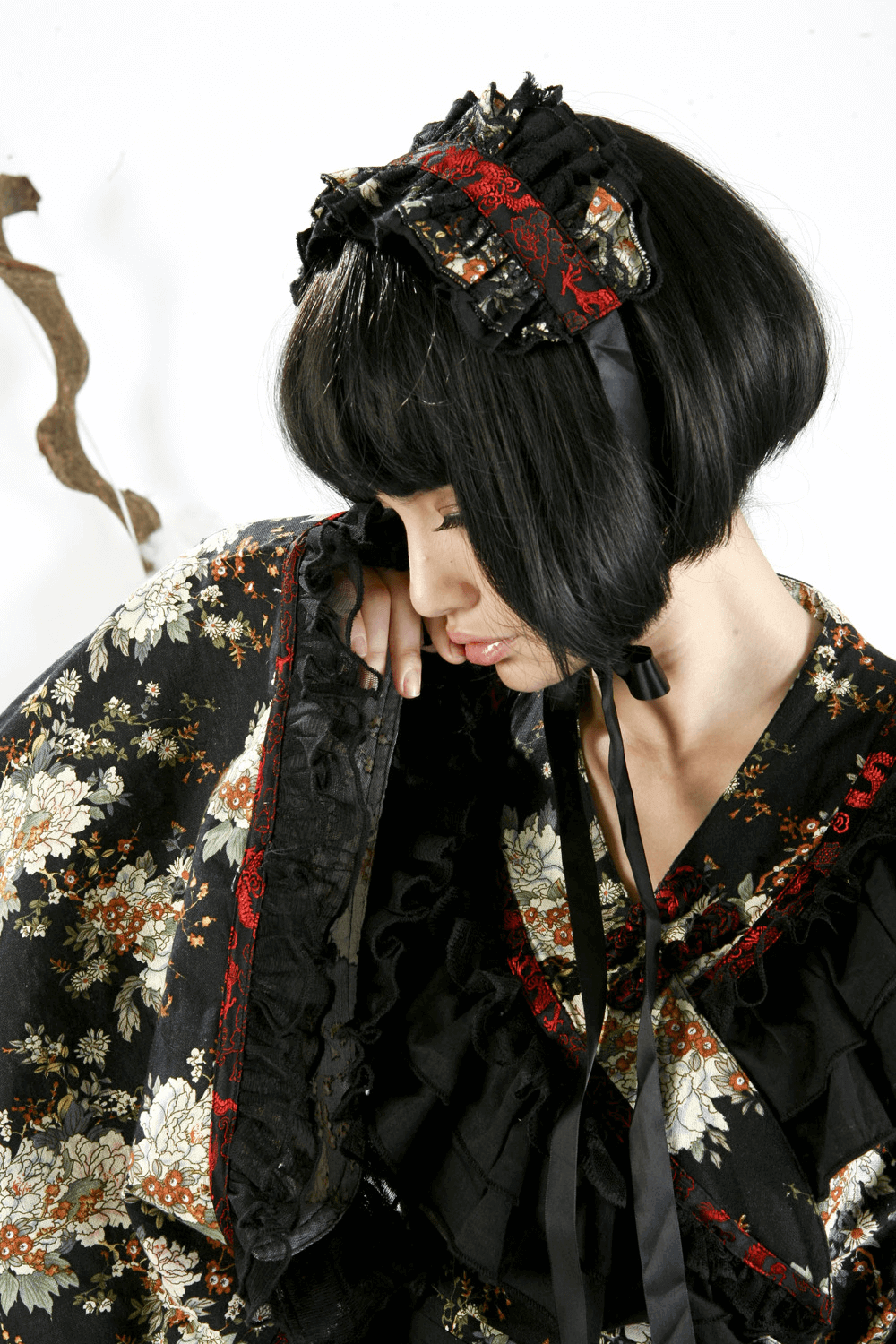 Women's Gothic Inspired Black Floral Lolita Dress - image 17