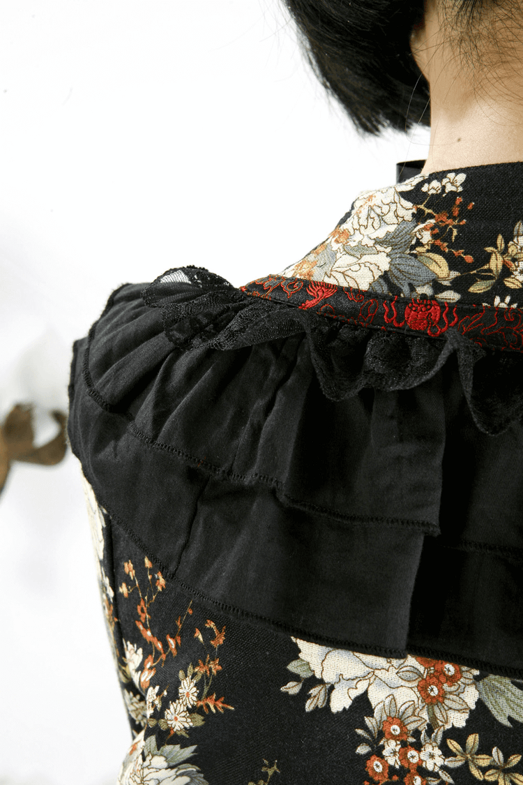 Women's Gothic Inspired Black Floral Lolita Dress - image 12