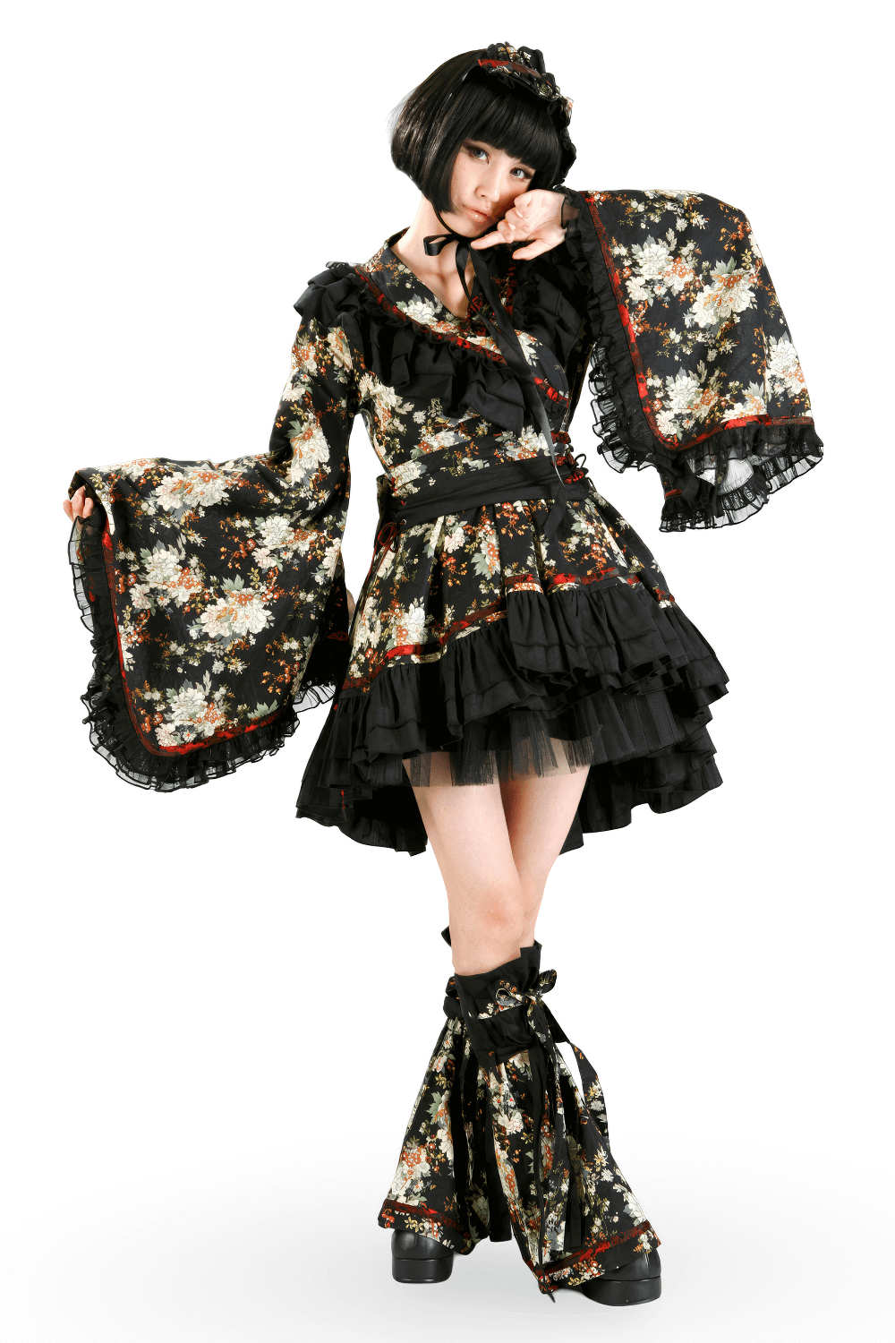 Women's Gothic Inspired Black Floral Lolita Dress - image 1