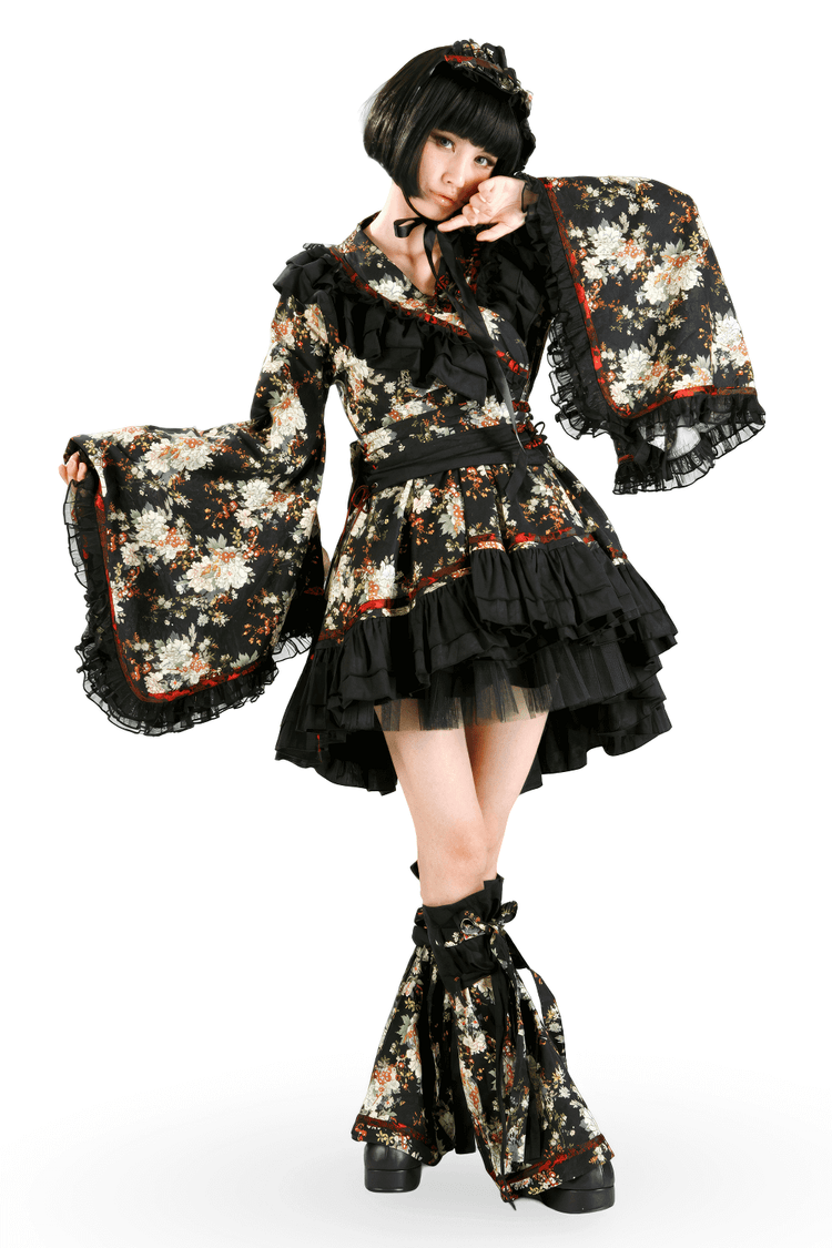 Women's Gothic Inspired Black Floral Lolita Dress - image 1