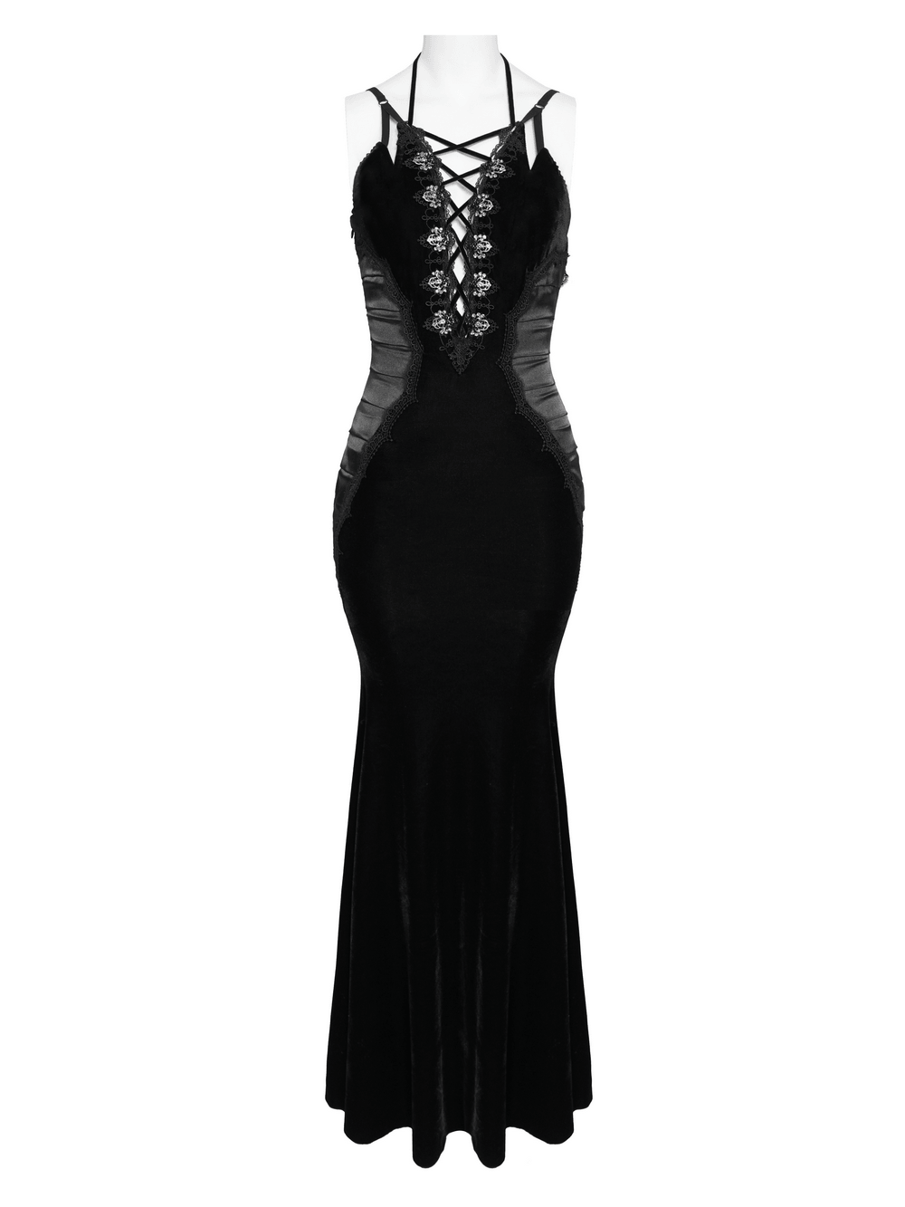 Women's Gothic Lace Up Mesh Mermaid Maxi Dress - image 4