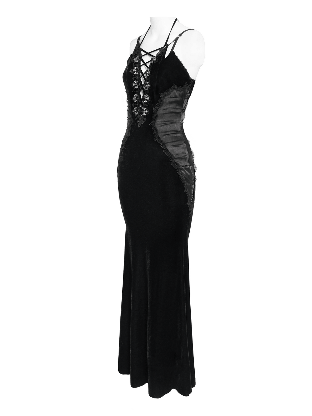 Women's Gothic Lace Up Mesh Mermaid Maxi Dress - image 5