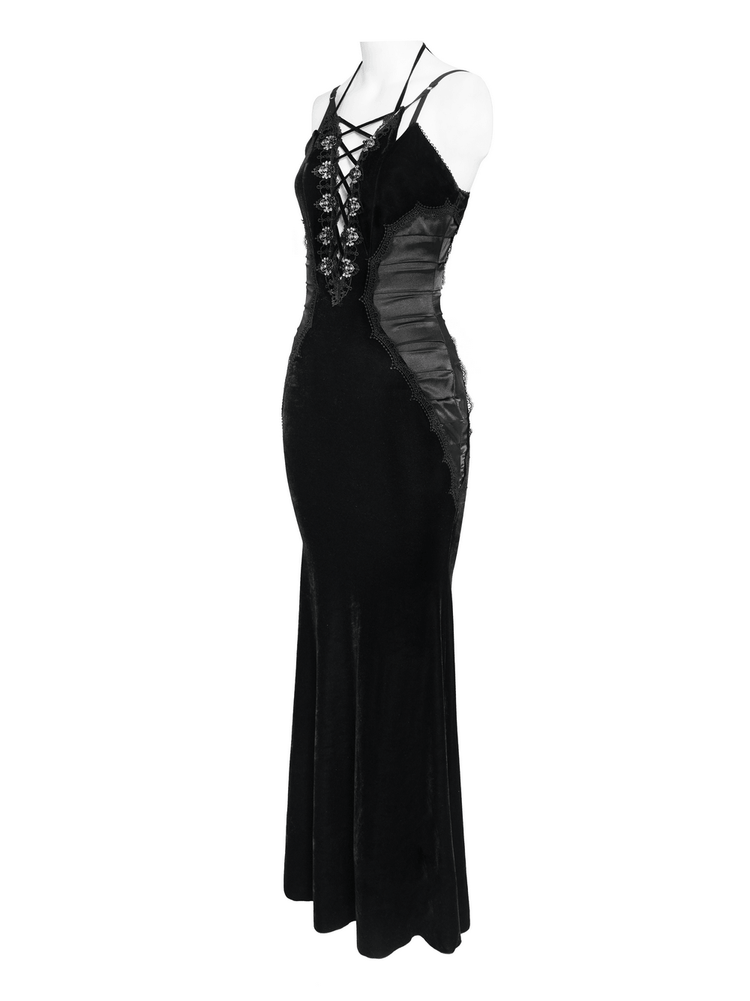 Women's Gothic Lace Up Mesh Mermaid Maxi Dress - image 5