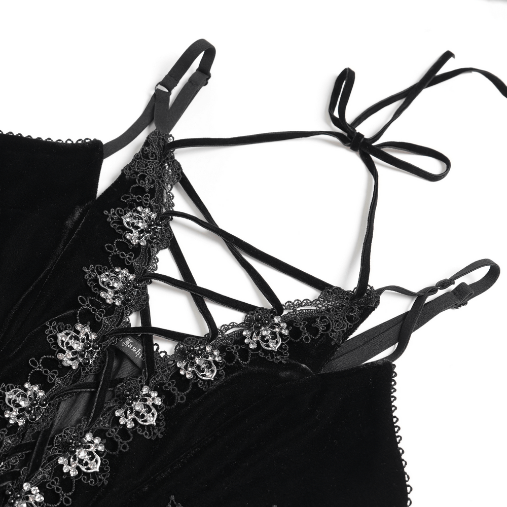 Women's Gothic Lace Up Mesh Mermaid Maxi Dress - image 7