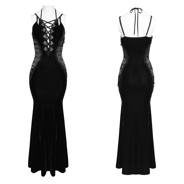Women's Gothic Lace Up Mesh Mermaid Maxi Dress - image 3
