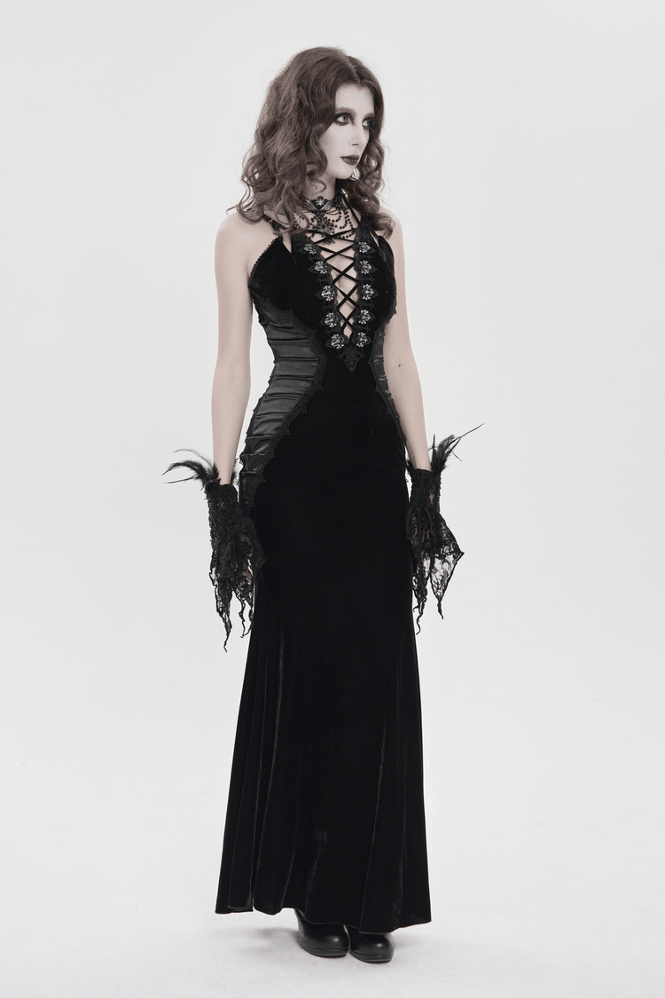 Women's Gothic Lace Up Mesh Mermaid Maxi Dress - image 14