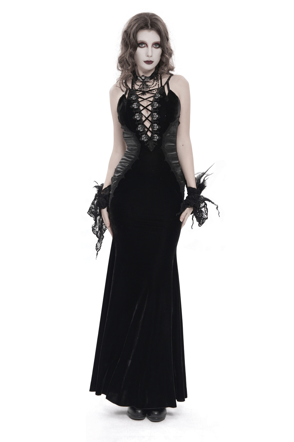 Women's Gothic Lace Up Mesh Mermaid Maxi Dress - image 1