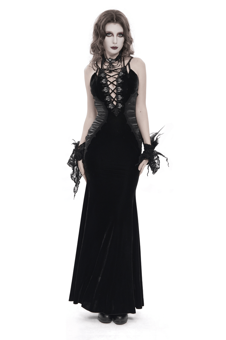 Women's Gothic Lace Up Mesh Mermaid Maxi Dress - image 1
