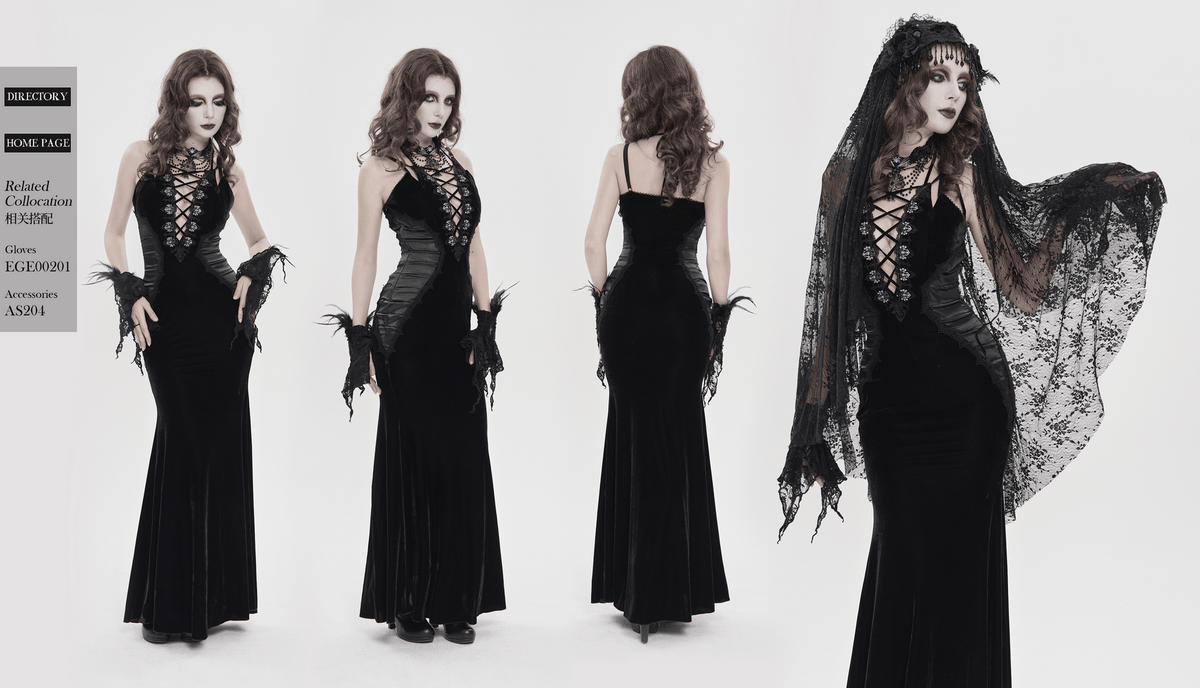 Women's Gothic Lace Up Mesh Mermaid Maxi Dress - image 17