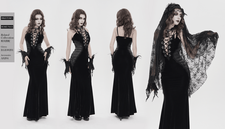 Women's Gothic Lace Up Mesh Mermaid Maxi Dress - image 17