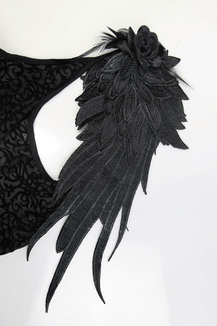 Women's Gothic Long Dress with transparent Bottom / Black Sexy Backless Dresses with Embroidery - image 6