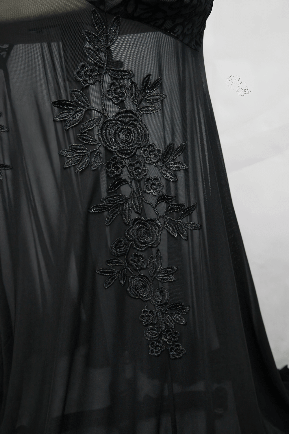 Women's Gothic Long Dress with transparent Bottom / Black Sexy Backless Dresses with Embroidery - image 10
