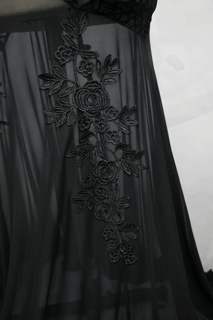 Women's Gothic Long Dress with transparent Bottom / Black Sexy Backless Dresses with Embroidery - image 10