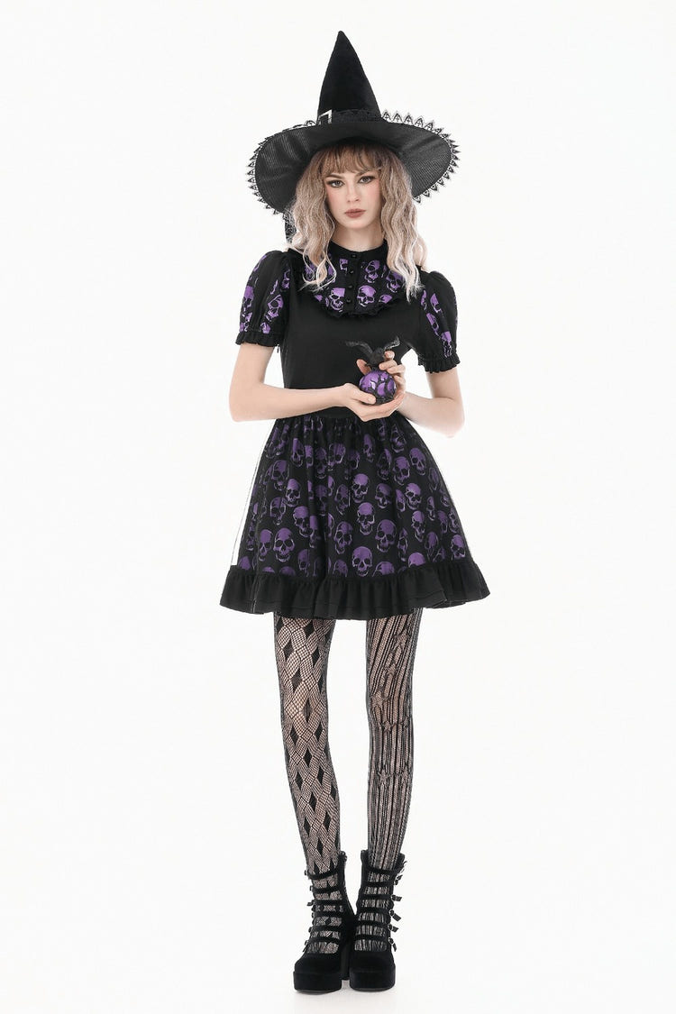 女性のゴシックスカルプリントミニドレスとパフスリーブ 商品画像