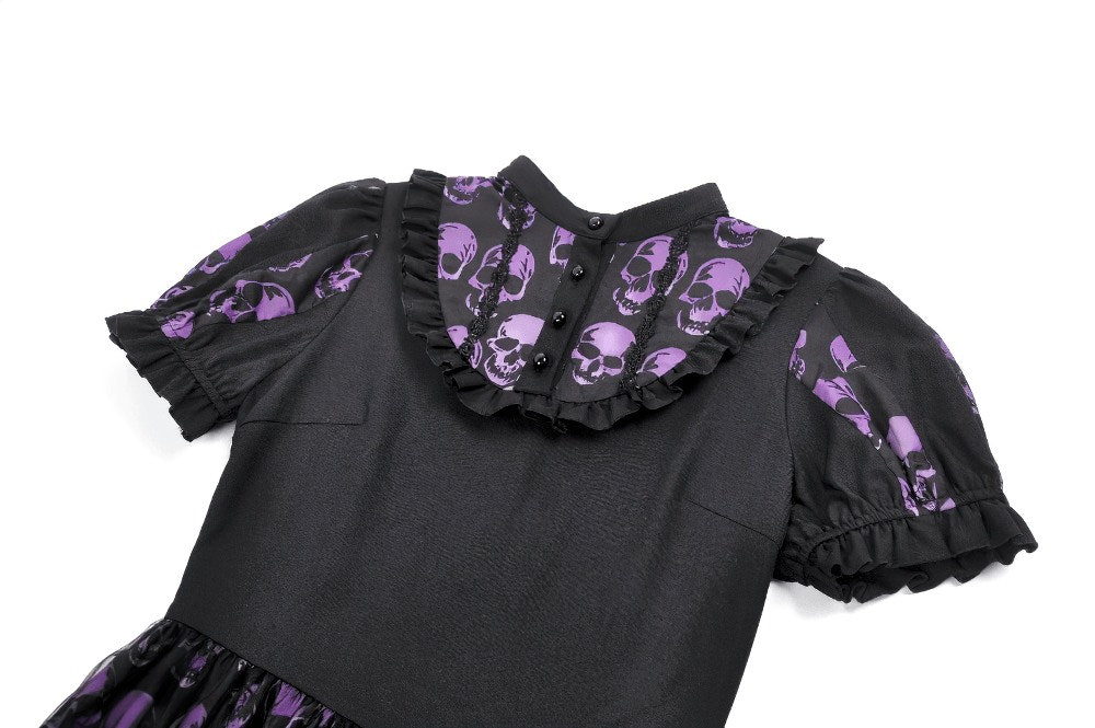 女性のゴシックスカルプリントミニドレスとパフスリーブ 商品画像